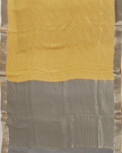 Yellow and Grey Chevron Crepe silk Saree
