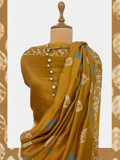 Nahargarh Golden Yellow Cotton Dabu Batik Saree