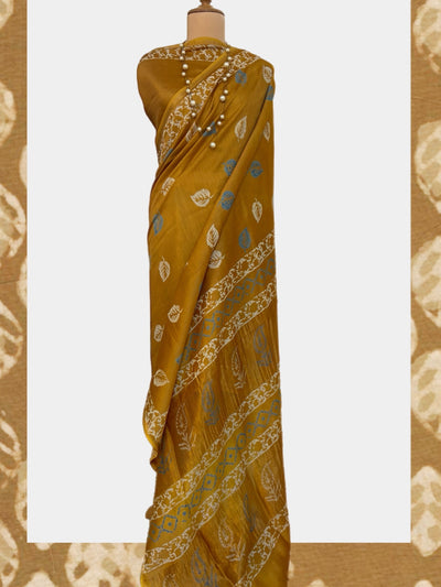 Nahargarh Golden Yellow Cotton Dabu Batik Saree