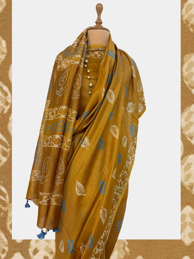 Nahargarh Golden Yellow Cotton Dabu Batik Saree