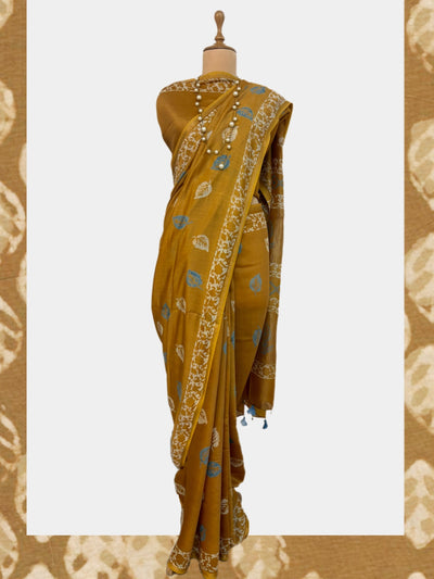 Nahargarh Golden Yellow Cotton Dabu Batik Saree