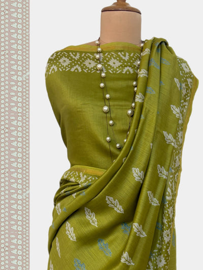 Dol Ka Bagh Green Cotton Dabu Batik Saree