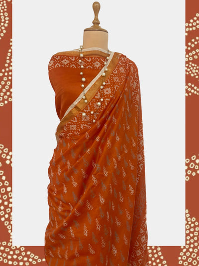 Dilwara Orange Cotton Dabu Batik Saree