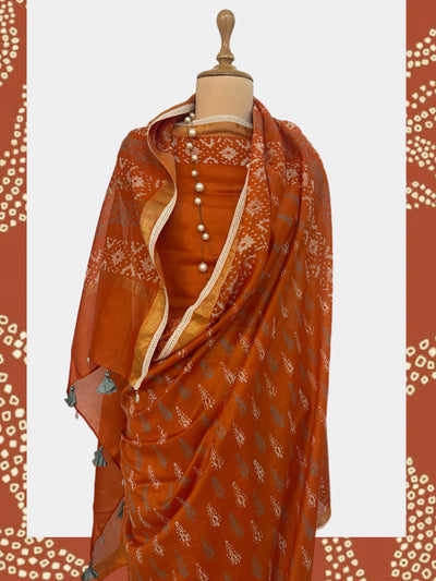 Dilwara Orange Cotton Dabu Batik Saree