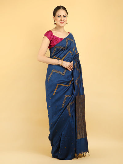 Mysuru Dark Blue Chevron Matka Georgette Saree