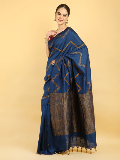 Mysuru Dark Blue Chevron Matka Georgette Saree