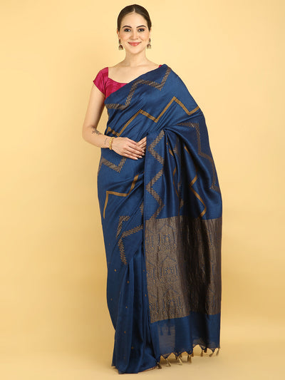 Mysuru Dark Blue Chevron Matka Georgette Saree