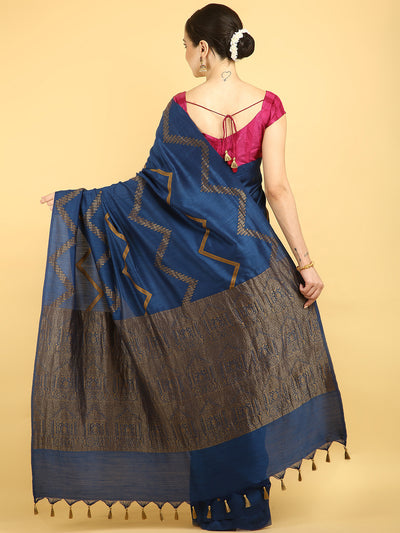 Mysuru Dark Blue Chevron Matka Georgette Saree