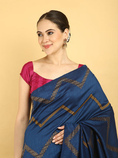 Mysuru Dark Blue Chevron Matka Georgette Saree