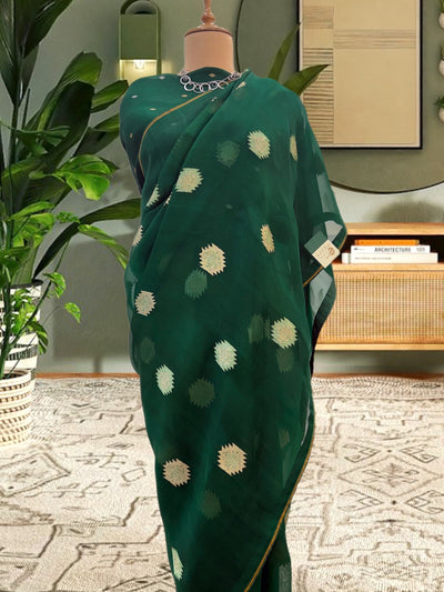 Columbian Emerald Green Muslin Organza Saree