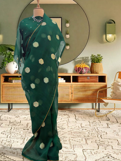 Columbian Emerald Green Muslin Organza Saree