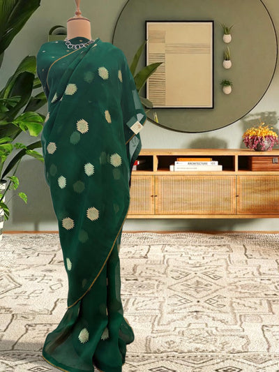 Columbian Emerald Green Muslin Organza Saree