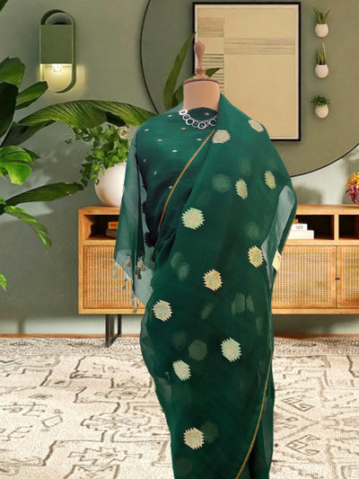 Columbian Emerald Green Muslin Organza Saree