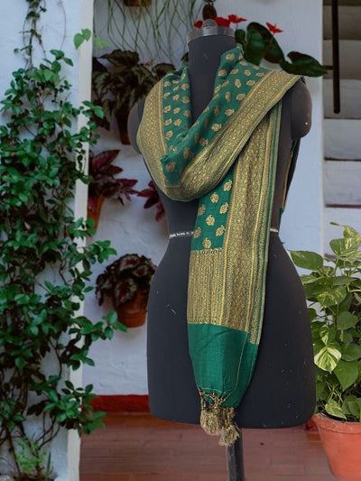 Jadine emerald Green Matka Georgette stole Dupatta