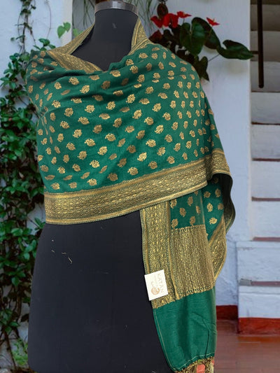 Jadine emerald Green Matka Georgette stole Dupatta