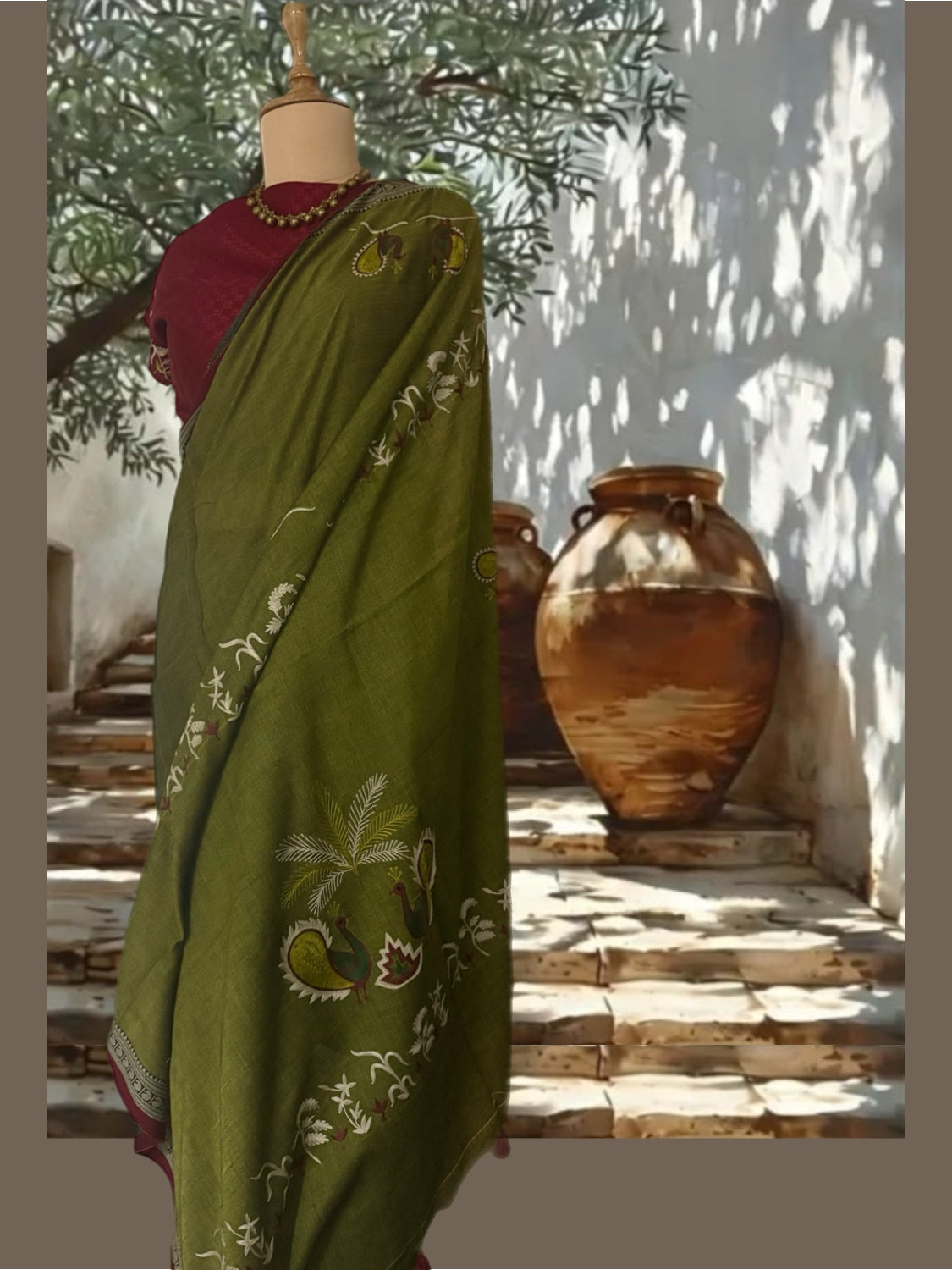 Congo Green Embroidered Cotton Saree