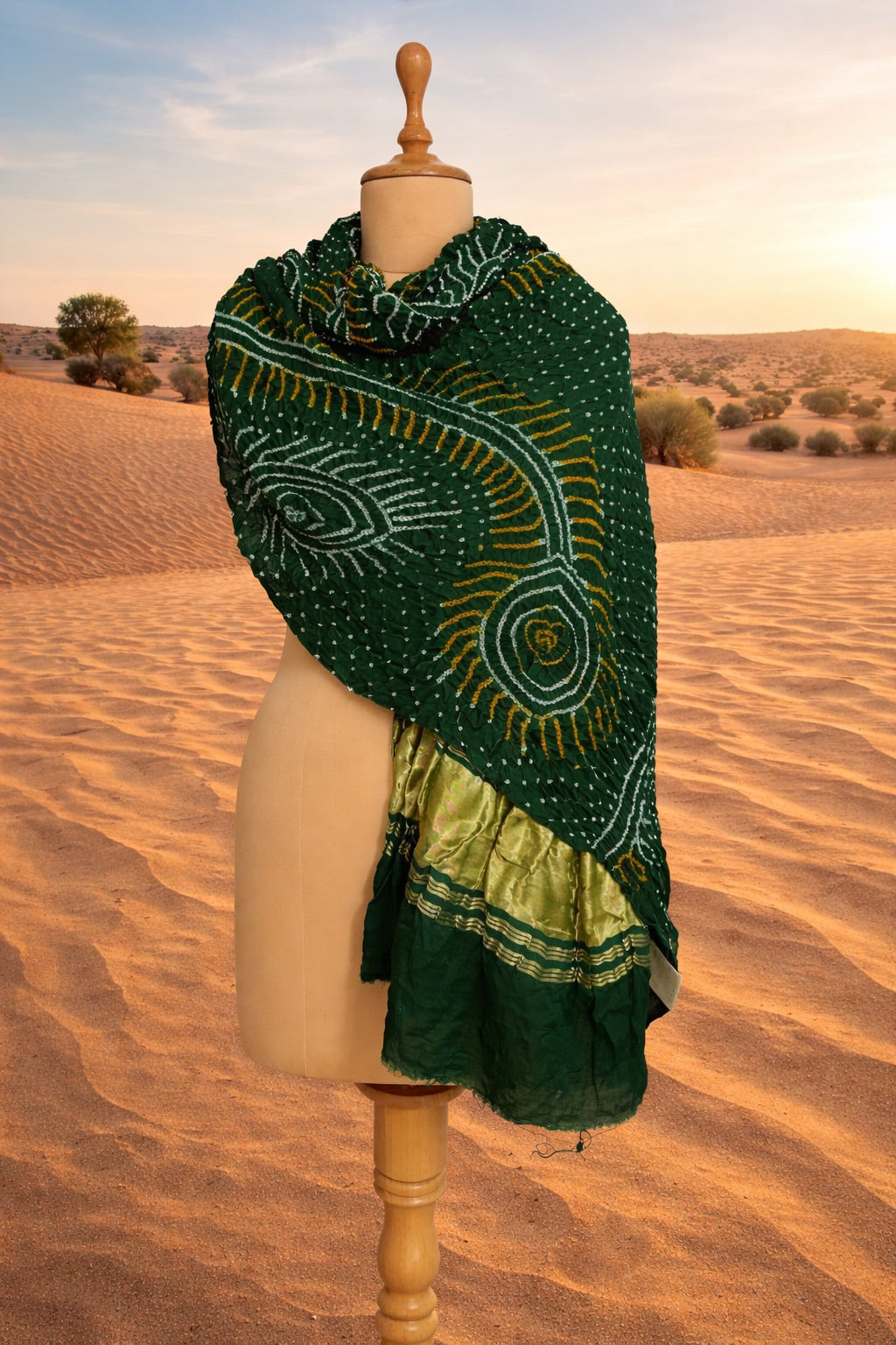Mandawa Green Bandhani Dupatta