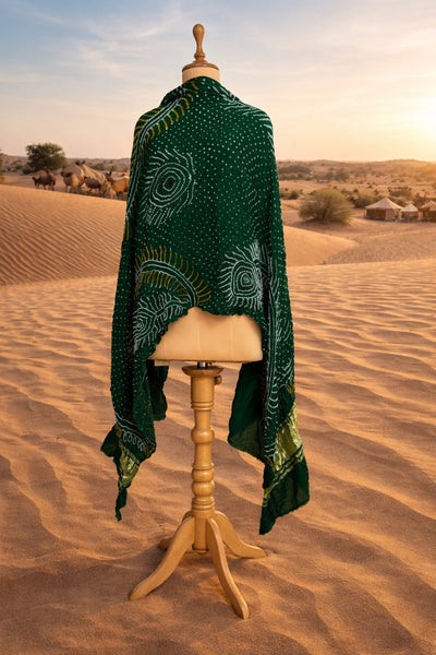 Mandawa Green Bandhani Dupatta