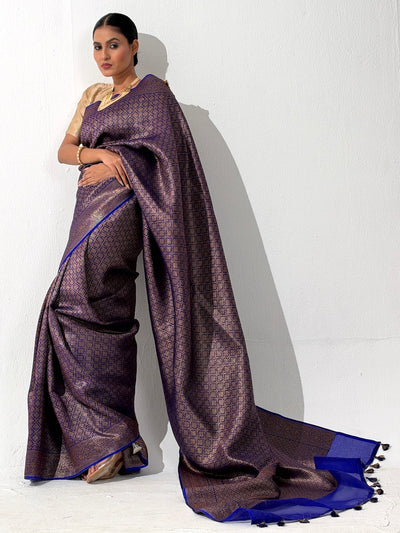 Nadtarangini Blue Brocade Silk Saree