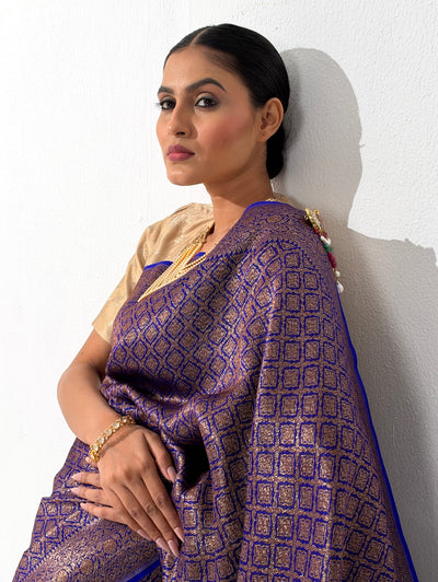 Nadtarangini Blue Brocade Silk Saree