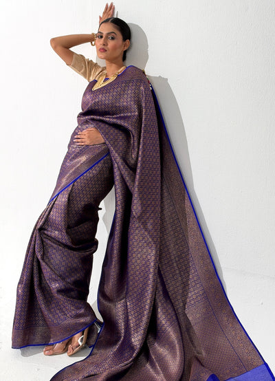 Nadtarangini Blue Brocade Silk Saree