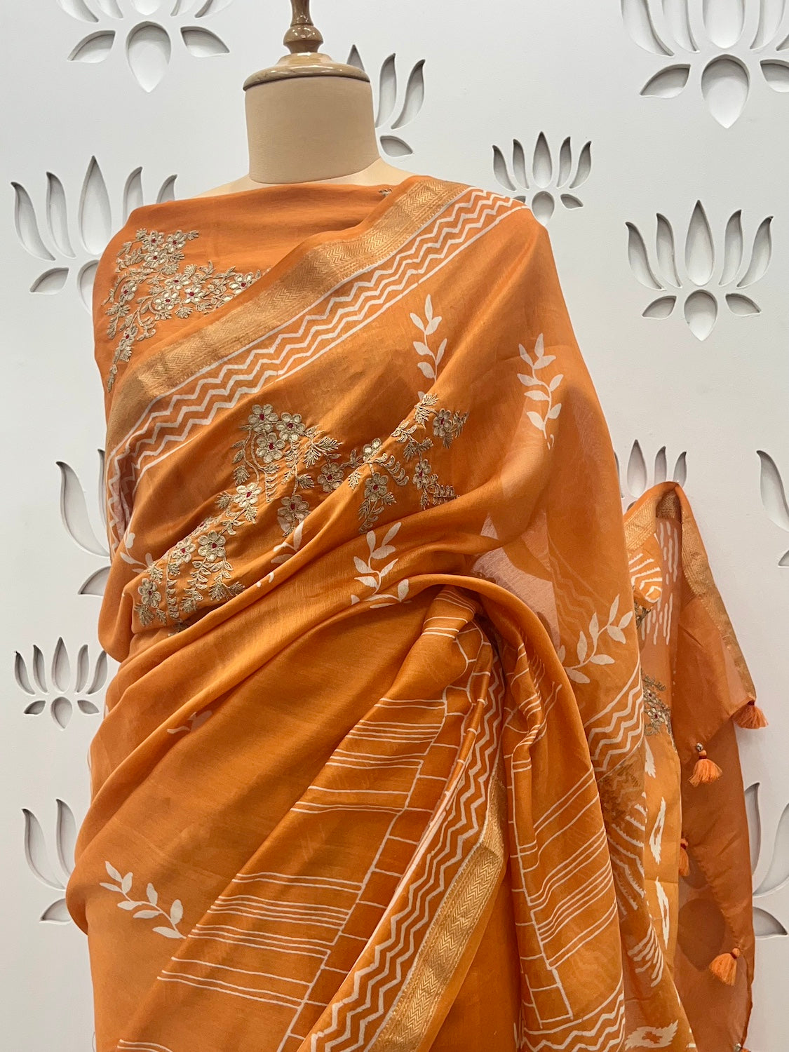 Fanta Orange Embroidered Cotton Saree