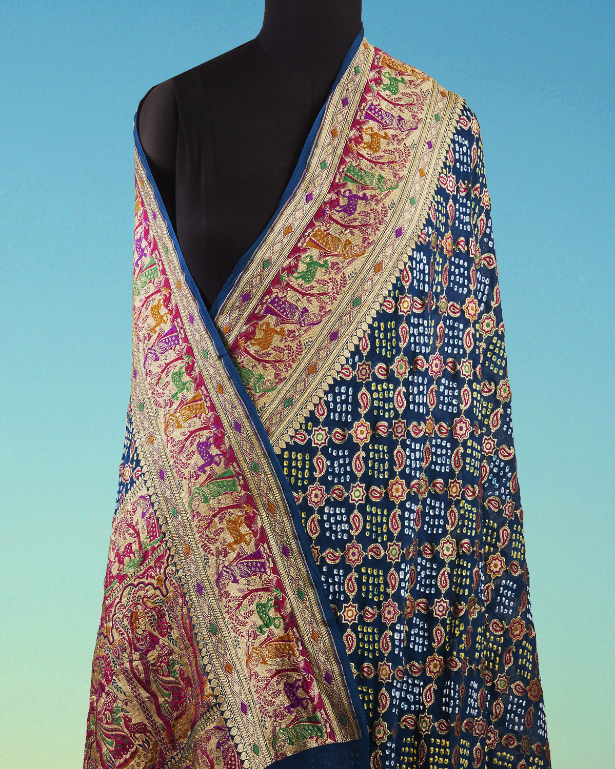 Mithila Blue Bandhani Georgette Saree