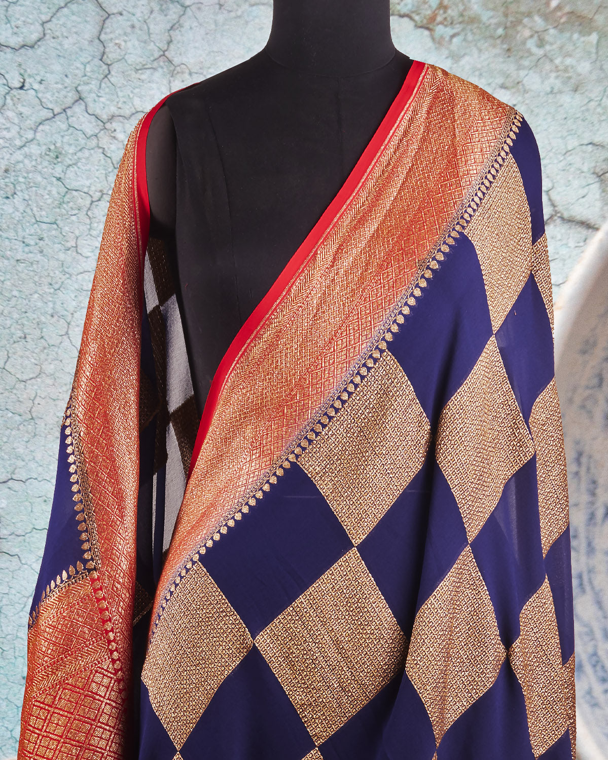 Mandapa Blue & Red Khaddi Georgette Sari