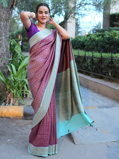Kalyani Purple Chinon Crepe Silk Saree
