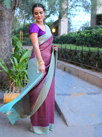Kalyani Purple Chinon Crepe Silk Saree