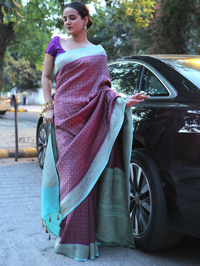 Kalyani Purple Chinon Crepe Silk Saree