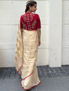 Gilded Dreams Gold & Red chiffon Tissue Sari & Blouse