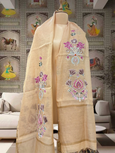 Golden Embroidered Tissue Dupatta