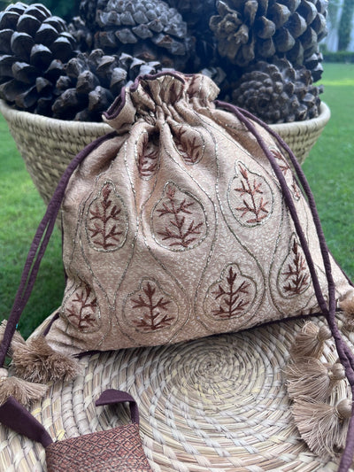 Golkonda Gold & Brown Brocade Potli