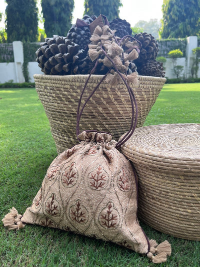 Golkonda Gold & Brown Brocade Potli