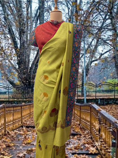 Noorjahan Green Kashmiri Jamavar Matka Georgette Saree