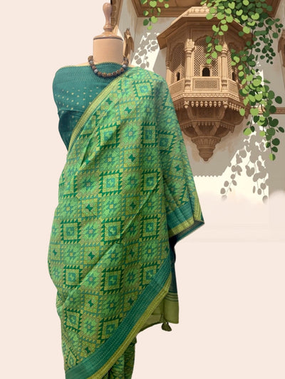 Abbakka Green Moonga Cotton Saree