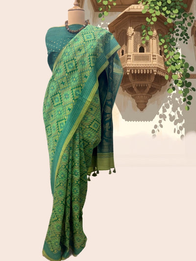 Abbakka Green Moonga Cotton Saree