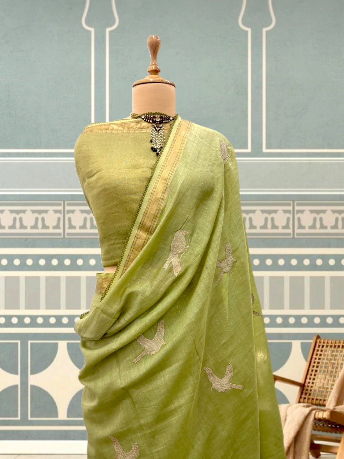 Mynah Green Chanderi Cotton Sari