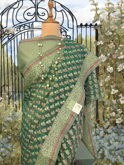 Labyrinth Green Cotton Saree