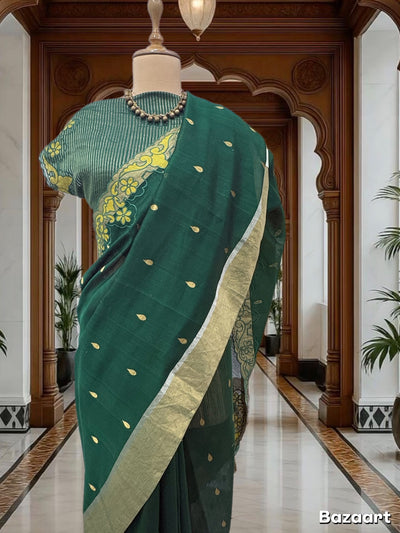 Aranya Green Cutwork Cotton Sari