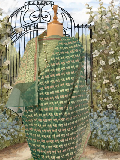 Labyrinth Green Cotton Saree