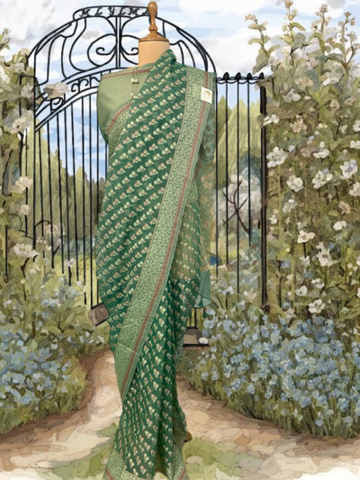 Labyrinth Green Cotton Saree