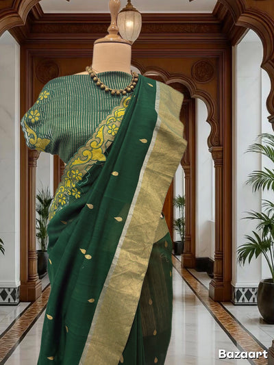 Aranya Green Cutwork Cotton Sari