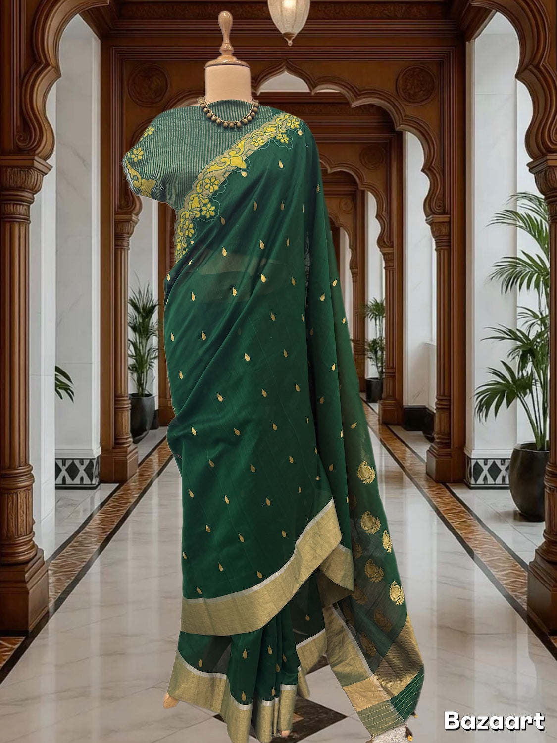 Aranya Green Cutwork Cotton Sari