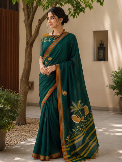 Dharwad Green Embroidered Cotton Saree