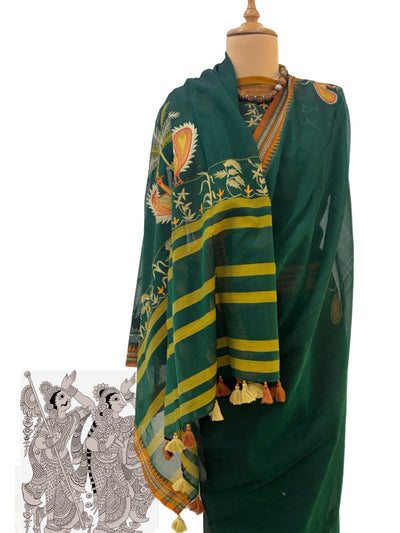 Dharwad Green Embroidered Cotton Saree