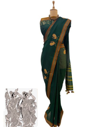 Dharwad Green Embroidered Cotton Saree