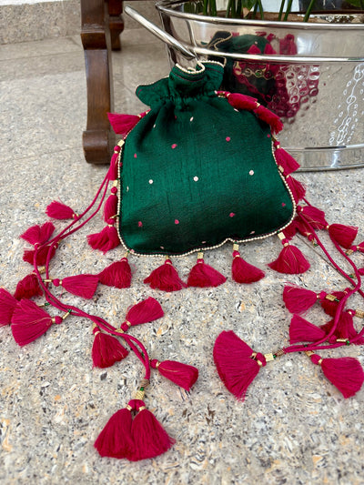 Baghe Bahar Green Raw Silk Potli