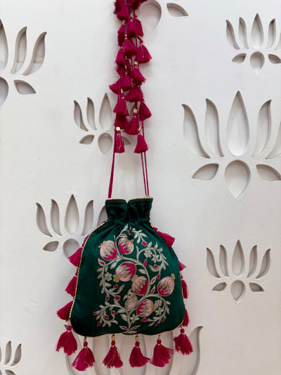Baghe Bahar Green Raw Silk Potli